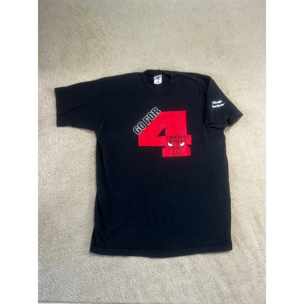 Vintage 1996 Chicago Bulls GO FOR 4 Tee Men XL‎ Fruit of the Loom Single Stitch